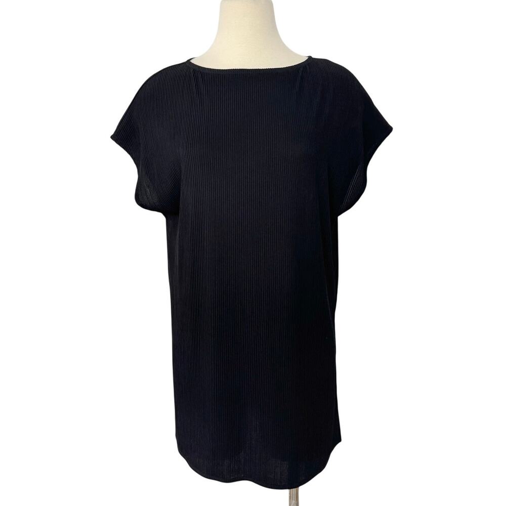 St. John Short Sleeve Luxury Black Ribbed Tunic Top Coverup P Oversized NWT